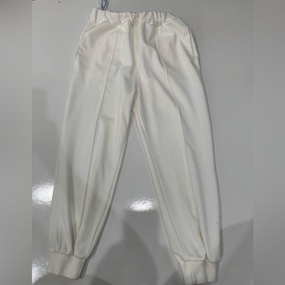 Prada White Cotton Jogger Pants Women’s Large Grey Side Stripe Emblem wom size L - Picture 6 of 15